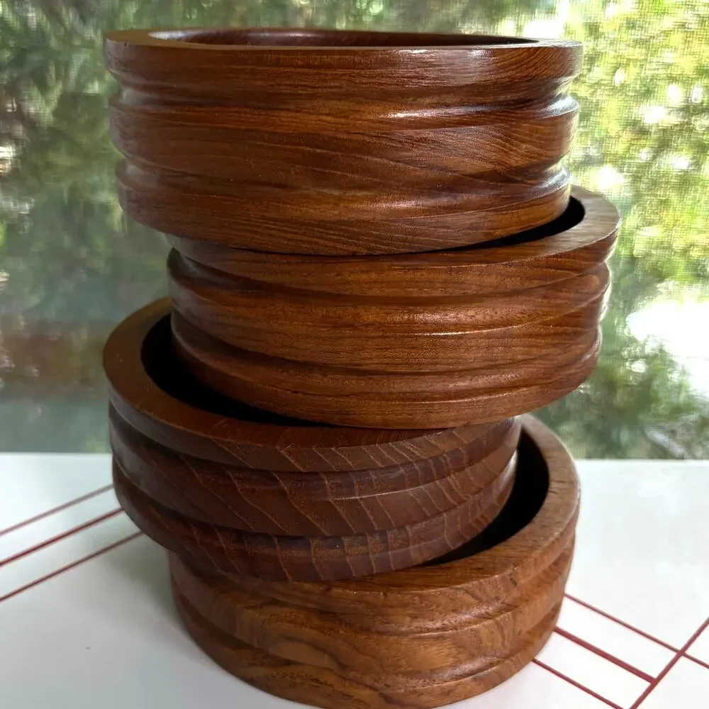 Set of 4 Vintage Thailand Teak Wood Bowls by Good Wood